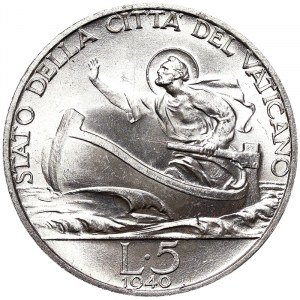 Vatican City (1929-date), Pio XII (1939-1958), 5 Lire 1940, Rome