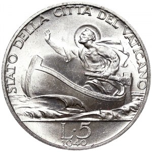 Cité du Vatican (1929-date), Pie XII (1939-1958), 5 Lire 1940, Rome