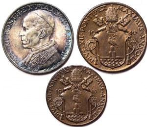 Città del Vaticano (1929-data), Pio XII (1939-1958), Lotto 3 pezzi.