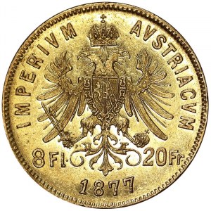 Austria, Impero austro-ungarico, Francesco Giuseppe I (1848-1916), 8 Gulden (20 franchi) 1877, Vienna