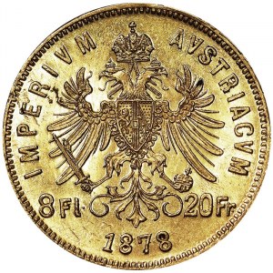 Austria, Austro-Hungarian Empire, Franz Joseph I (1848-1916), 8 Gulden (20 Francs) 1878, Vienna