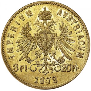 Austria, Impero austro-ungarico, Francesco Giuseppe I (1848-1916), 8 Gulden (20 franchi) 1878, Vienna