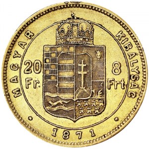 Austria, Austro-Węgry, Franciszek Józef I (1848-1916), 8 forintów 1871, Kremnitz