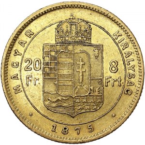 Rakúsko, Rakúsko-Uhorsko, František Jozef I. (1848-1916), 8 forintov 1875, Kremnica