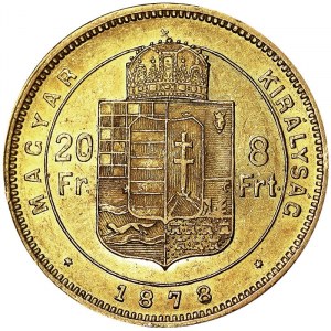 Austria, Austro-Węgry, Franciszek Józef I (1848-1916), 8 forintów 1878, Kremnitz