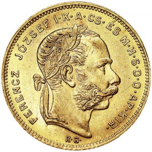 Rakúsko, Rakúsko-Uhorsko, František Jozef I. (1848-1916), 8 forintov 1879, Kremnica