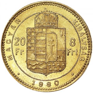 Rakúsko, Rakúsko-Uhorsko, František Jozef I. (1848-1916), 8 forintov 1880, Kremnica