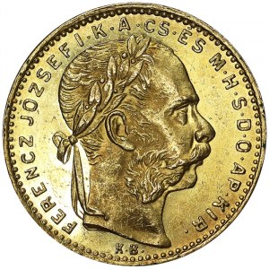 Rakúsko, Rakúsko-Uhorsko, František Jozef I. (1848-1916), 8 forintov 1887, Kremnica