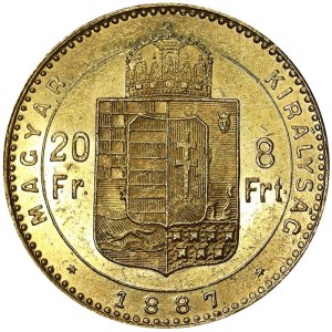 Rakúsko, Rakúsko-Uhorsko, František Jozef I. (1848-1916), 8 forintov 1887, Kremnica