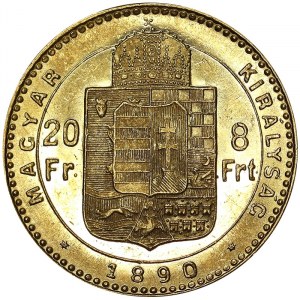 Rakúsko, Rakúsko-Uhorsko, František Jozef I. (1848-1916), 8 forintov 1890, Kremnica