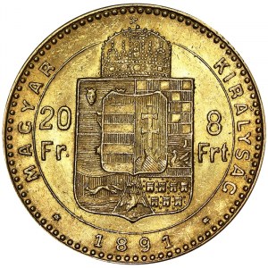 Autriche, Empire austro-hongrois, François-Joseph Ier (1848-1916), 8 Forint 1891, Kremnitz