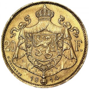 Belgium,Albert I (1909-1934), 20 Francs 1914