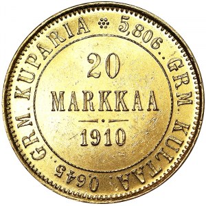 Finland, Russian Occupation, Nicholas II (1894-1917), 20 Markka 1910, Helsinki