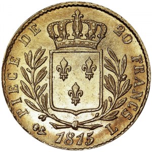 France, Louis XVIII (1814-1824), 20 Francs 1815, L Bayonne