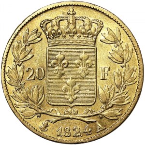 France, Louis XVIII (1814-1824), 20 Francs 1824, A Paris