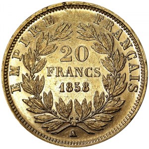 France, Napoléon III (1852-1870), 20 Francs 1858, A Paris