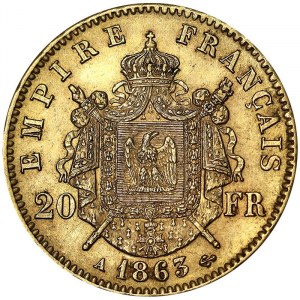 France, Napoléon III (1852-1870), 20 Francs 1863, A Paris