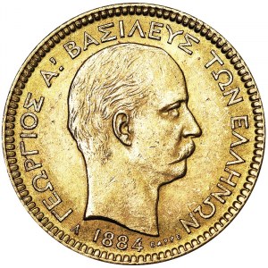 Grécko, kráľovstvo, George I (1863-1913), 20 drachmai 1884