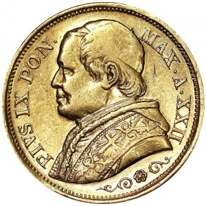 Italian States, Rome (Papal State), Pio IX (1866-1870), 20 Lire 1868, Rome