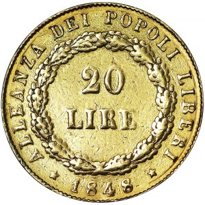 Italian States, Venice, Provisional Government of Venice (1848-1849), 20 Lire 1848, Venice