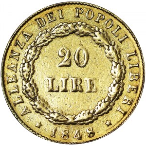 États italiens, Venise, Gouvernement provisoire de Venise (1848-1849), 20 Lire 1848, Venise