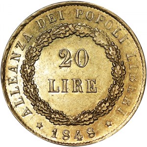 Italian States, Venice, Provisional Government of Venice (1848-1849), 20 Lire 1848, Venice