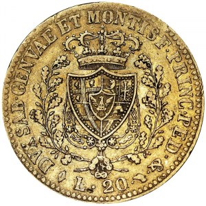 Italie, Royaume de Sardaigne (1324-1861), Carlo Felice (1821-1831), 20 Lire 1823, Turin