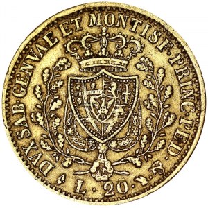 Italie, Royaume de Sardaigne (1324-1861), Carlo Felice (1821-1831), 20 Lire 1827, Turin