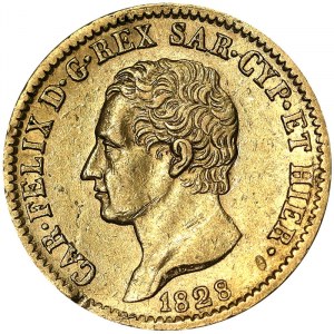 Itálie, Sardinské království (1324-1861), Carlo Felice (1821-1831), 20 lir 1828, Turín