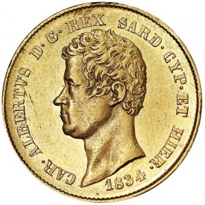 Itálie, Sardinské království (1324-1861), Carlo Alberto (1831-1849), 20 lir 1834, Turín