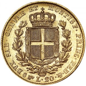 Italy, Kingdom of Sardinia (1324-1861), Carlo Alberto (1831-1849), 20 Lire 1834, Turin
