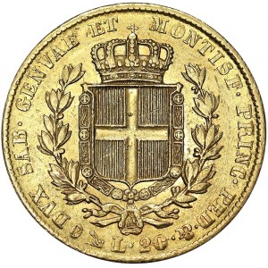 Itálie, Sardinské království (1324-1861), Carlo Alberto (1831-1849), 20 lir 1838, Janov