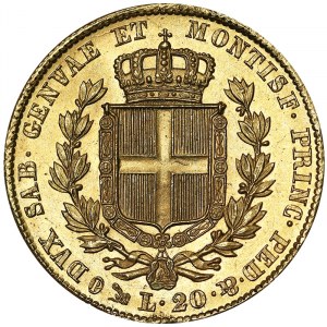 Italien, Königreich Sardinien (1324-1861), Carlo Alberto (1831-1849), 20 Lire 1849, Genua