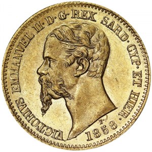 Italie, Royaume de Sardaigne (1324-1861), Vittorio Emanuele II (1849-1861), 20 Lire 1858, Gênes