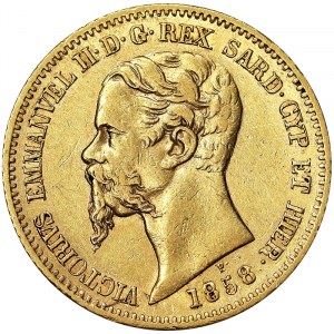 Itálie, Sardinské království (1324-1861), Vittorio Emanuele II (1849-1861), 20 lir 1858, Turín