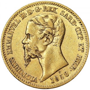 Italie, Royaume de Sardaigne (1324-1861), Vittorio Emanuele II (1849-1861), 20 Lire 1858, Turin