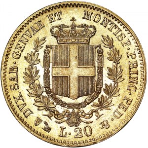 Italy, Kingdom of Sardinia (1324-1861), Vittorio Emanuele II (1849-1861), 20 Lire 1859, Genoa