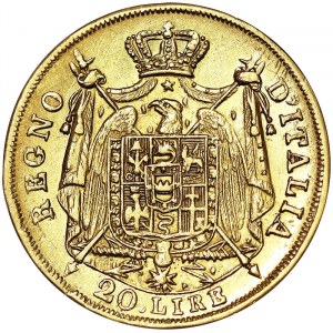 Italie, Royaume d'Italie, Napoléon Ier (1805-1814), 20 Lire 1813, Milan