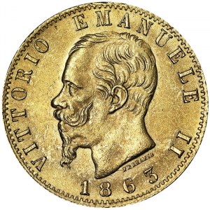 Taliansko, Talianske kráľovstvo, Vittorio Emanuele II (1861-1878), 20 Lire 1863, Turín