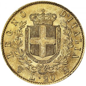Taliansko, Talianske kráľovstvo, Vittorio Emanuele II (1861-1878), 20 Lire 1863, Turín