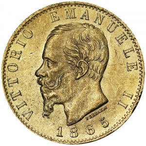 Taliansko, Talianske kráľovstvo, Vittorio Emanuele II (1861-1878), 20 Lire 1865, Turín