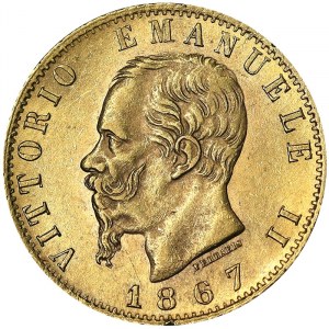 Taliansko, Talianske kráľovstvo, Vittorio Emanuele II (1861-1878), 20 Lire 1867, Turín