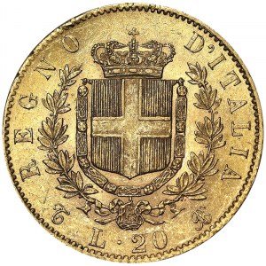 Taliansko, Talianske kráľovstvo, Vittorio Emanuele II (1861-1878), 20 Lire 1867, Turín