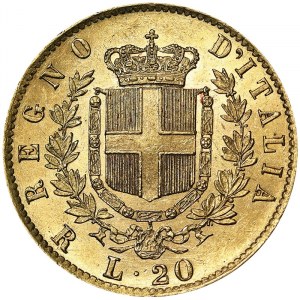 Taliansko, Talianske kráľovstvo, Vittorio Emanuele II (1861-1878), 20 Lire 1876, Rím