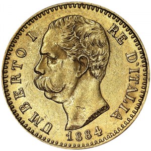 Taliansko, Talianske kráľovstvo, Umberto I. (1878-1900), 20 Lire 1884, Rím