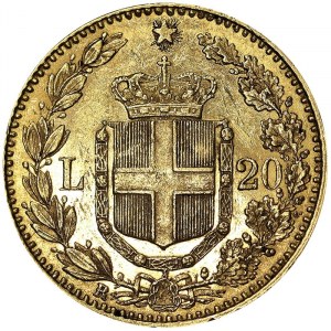 Itálie, Italské království, Umberto I. (1878-1900), 20 lir 1884, Řím