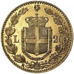 Taliansko, Talianske kráľovstvo, Umberto I. (1878-1900), 20 Lire 1885, Rím