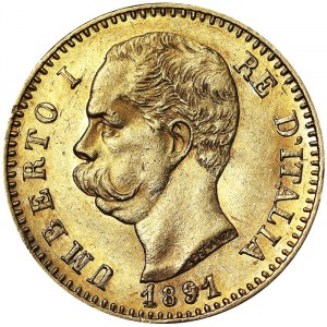 Włochy, Królestwo Włoch, Umberto I (1878-1900), 20 lirów 1891, Rzym