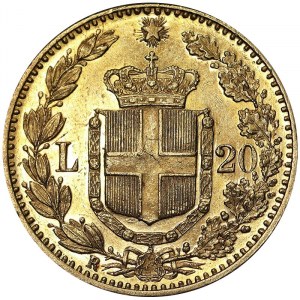 Taliansko, Talianske kráľovstvo, Umberto I. (1878-1900), 20 Lire 1891, Rím