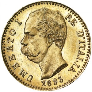 Taliansko, Talianske kráľovstvo, Umberto I. (1878-1900), 20 Lire 1893, Rím